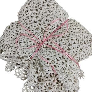 VINTAGE DEEP CREAM/TAN TUNISIAN DOUBLE CROCHET RECTANGULAR TABLECLOTH! 82" X 62"